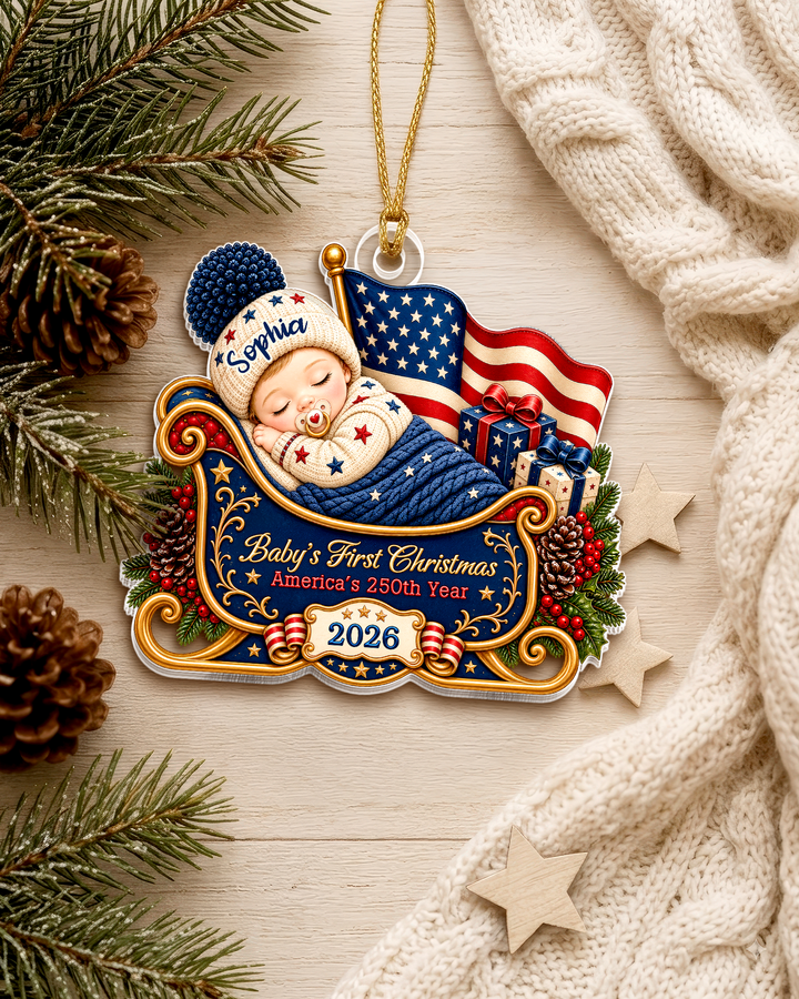 Personalized First Christmas 250th Anniversary Acrylic Ornament 2026
