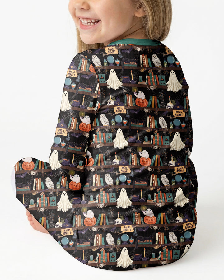Cute Ghost Witchy Halloween Magic Library Bamboo Two Piece Long Sleeve Pajama Set
