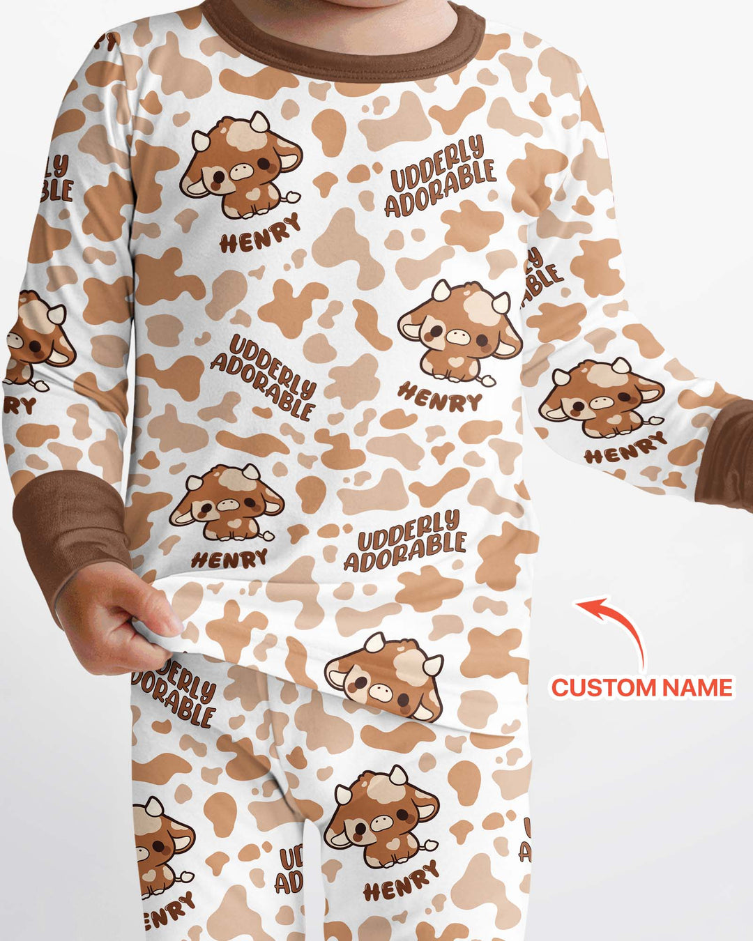 Udderly Adorable Custom Name Bamboo Two Piece Long Sleeve Pajama Set