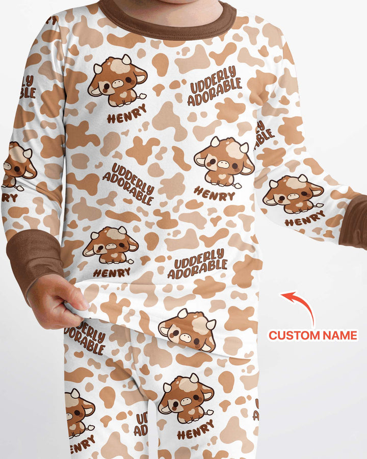 Udderly Adorable Custom Name Bamboo Two Piece Long Sleeve Pajama Set