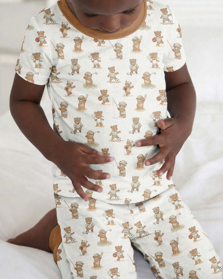 Little Sports Bears Bamboo Two Piece Short Sleeve Pajama Set