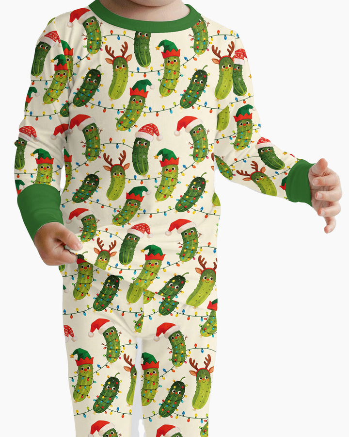 Cheerful Christmas Pickle Bamboo Two Piece Long Sleeve Pajama Set