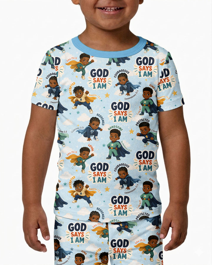 God Says I Am Black Superheroes Bamboo Two Piece Short Sleeve Pajama Set