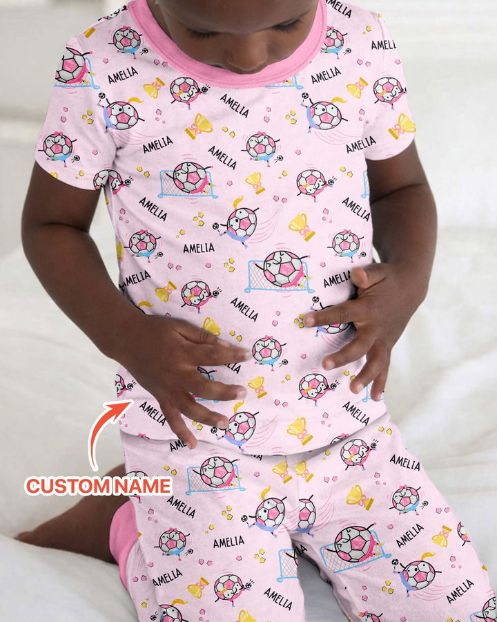 Custom Name Soccer Dad Team Matching Bamboo Two Piece Short Sleeve Pajama Set