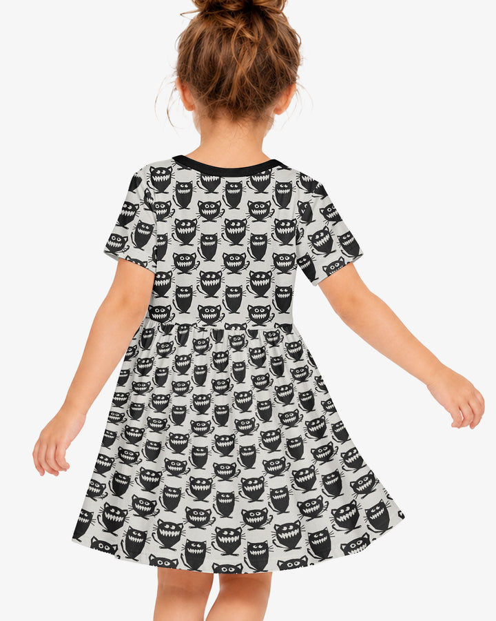 Halloween Monster Cats Bamboo Twirl Dress
