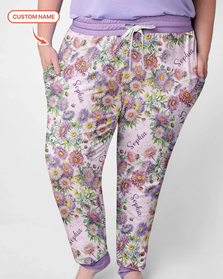 Custom Name Birth Month Flowers Bamboo Women Pajama Set