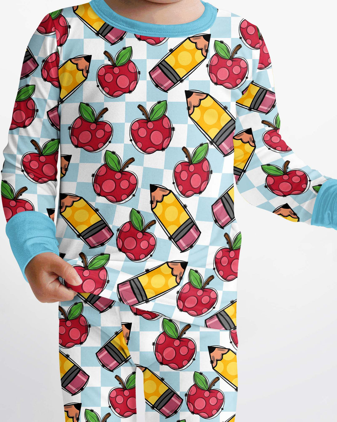 Checkered Apple Scribbles Bamboo Two Piece Long Sleeve Pajama Set