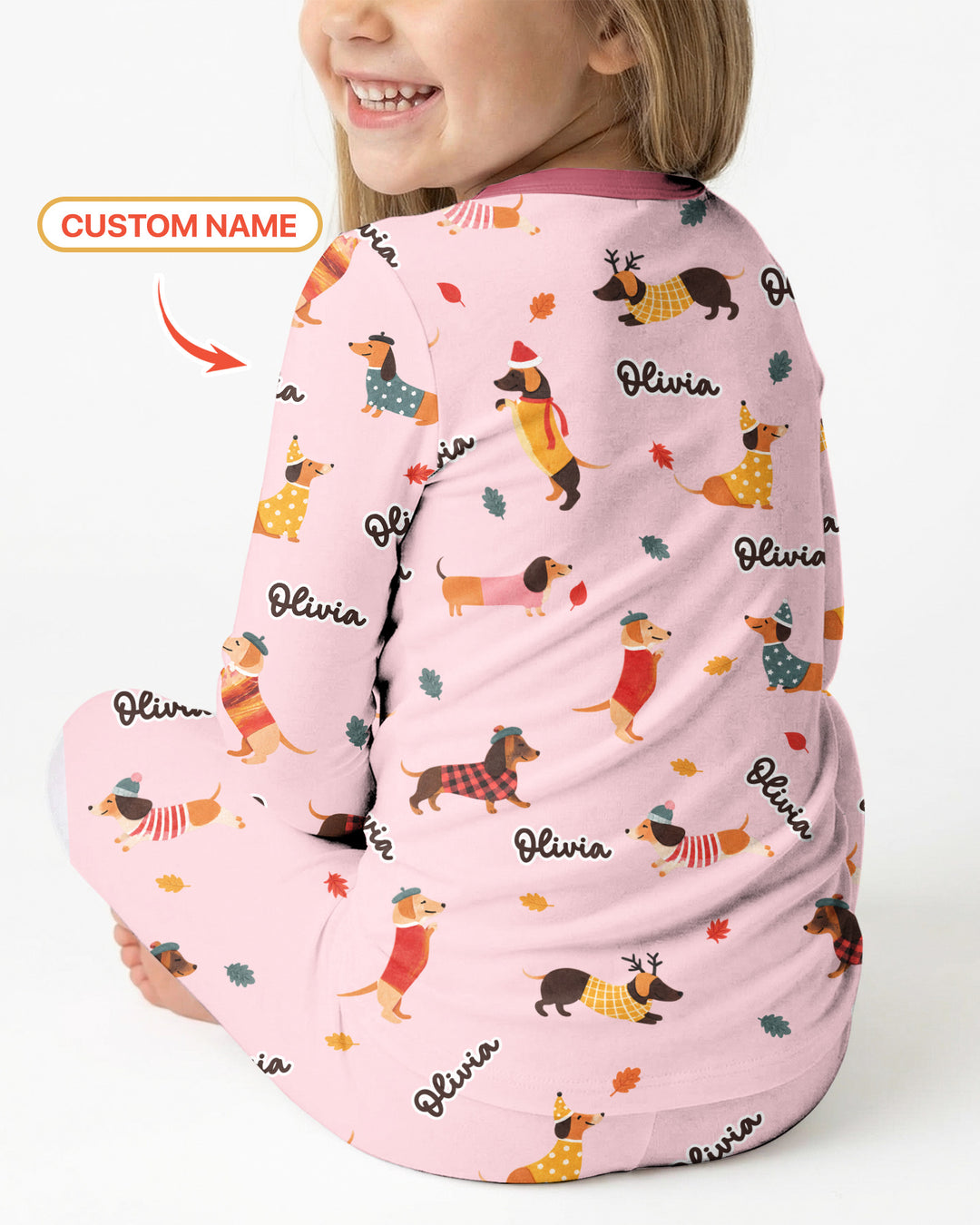 Autumn Dachshund Kids Bamboo Two Piece Long Sleeve Pajama Set