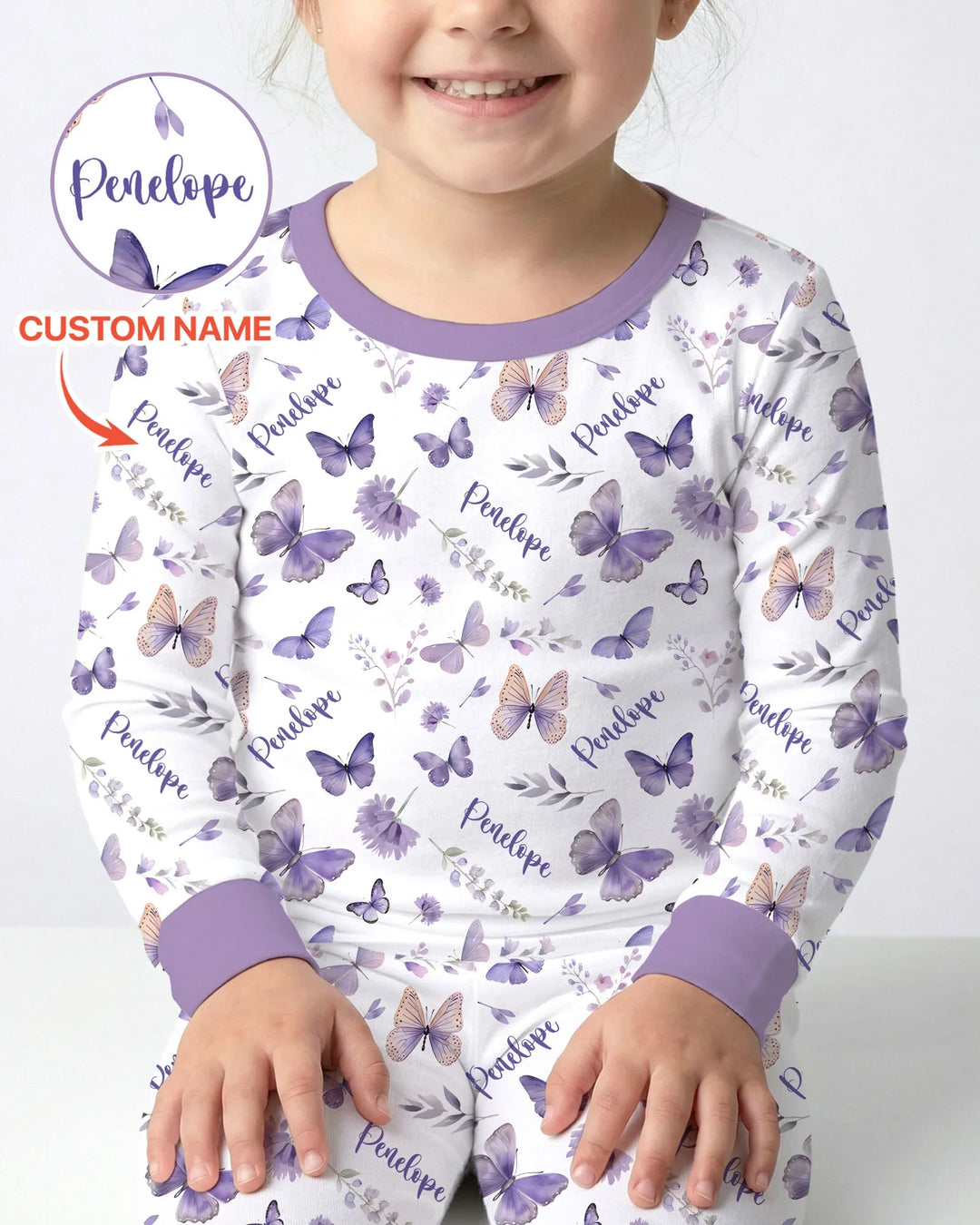 Custom Name Lilac Bloom Bamboo Two Piece Long Sleeve Pajama Set