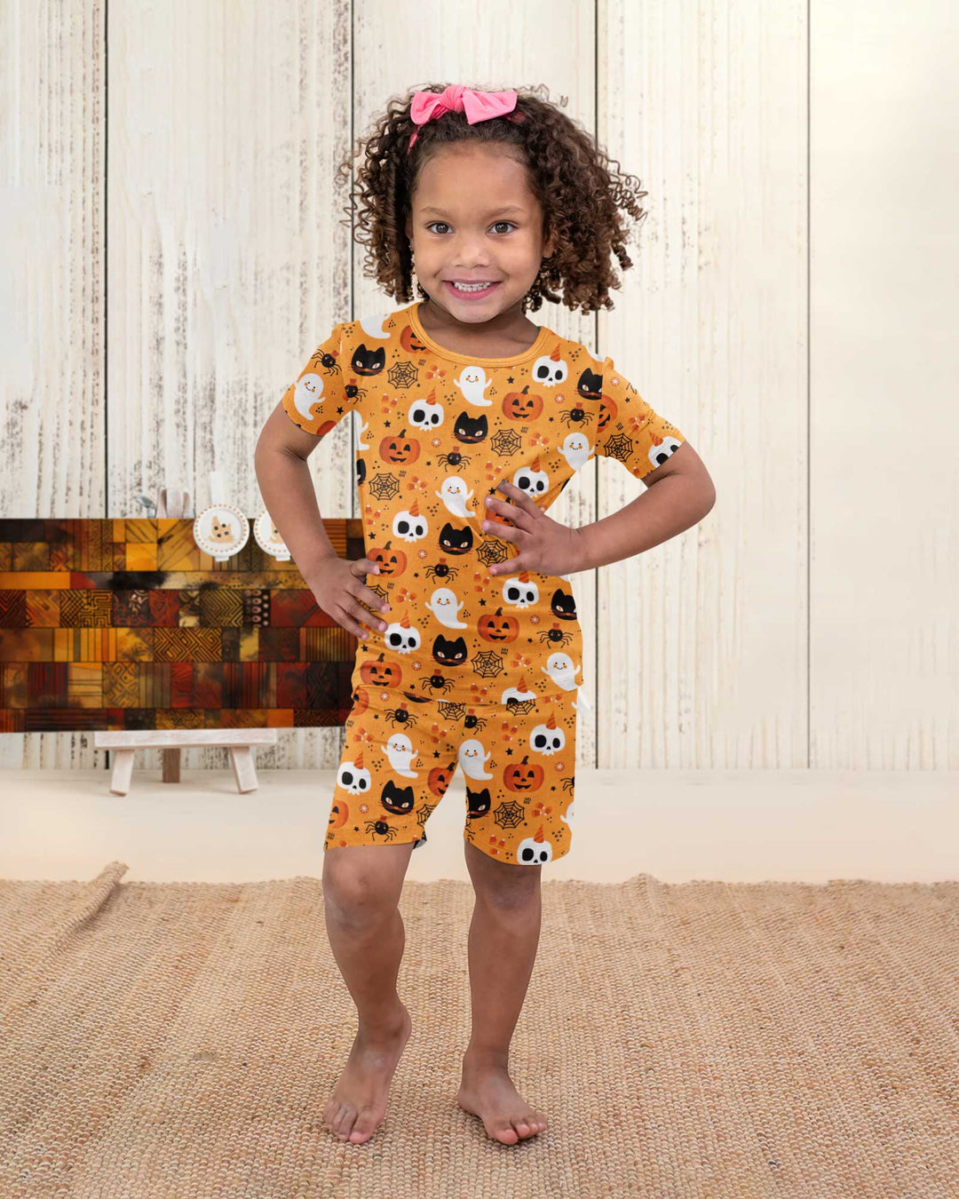 Halloween Party Bamboo Two Piece Short Sleeve Shorts Pajama Set