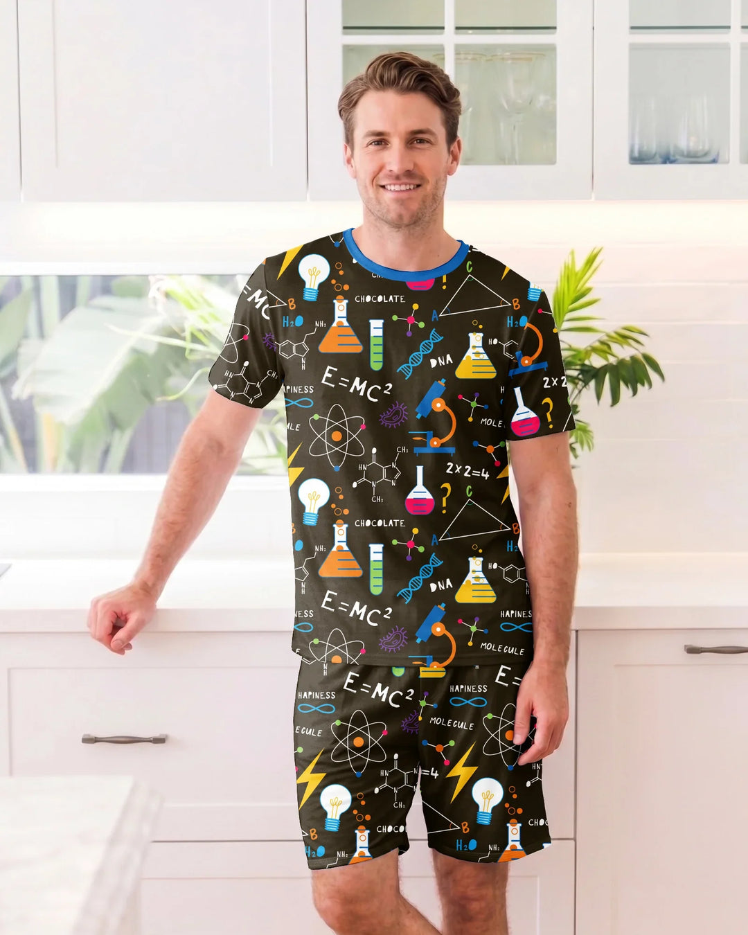 Science Explorer Family Matching Bamboo Men Short Sleeve Short Pajama Set