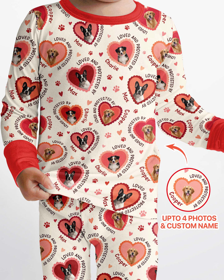 Custom Dogs Photo Loved And Protected By Bamboo Two Piece Long Sleeve Pajama Set