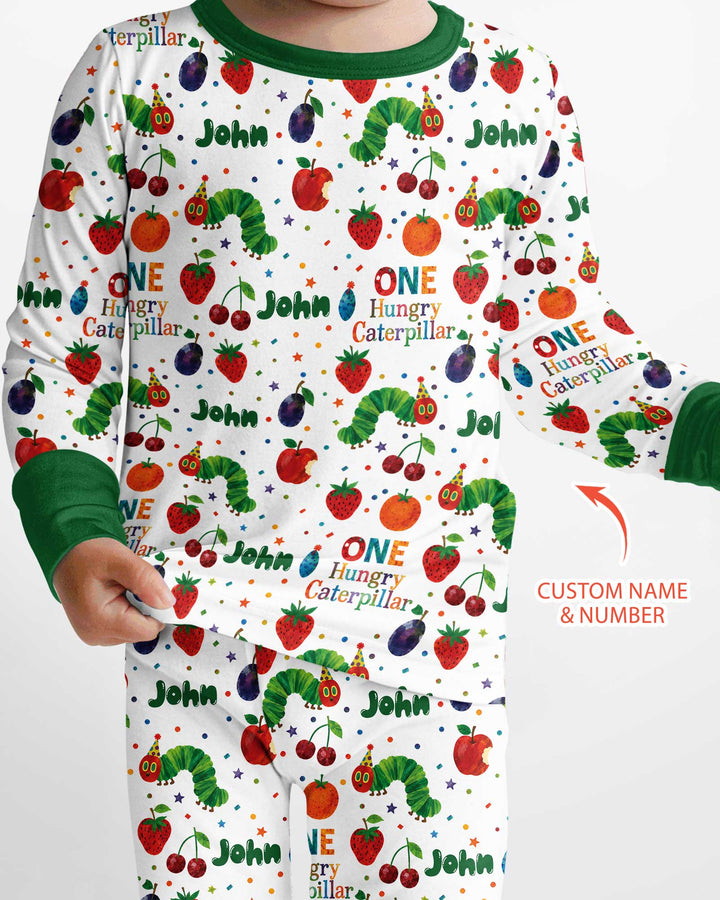 Custom Name And Age Hungry Caterpillar Bamboo Two Piece Long Sleeve Pajama Set
