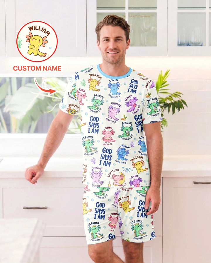 Axolotl God Says I Am Custom Name Bamboo Men Short Sleeve Short Pajama Set