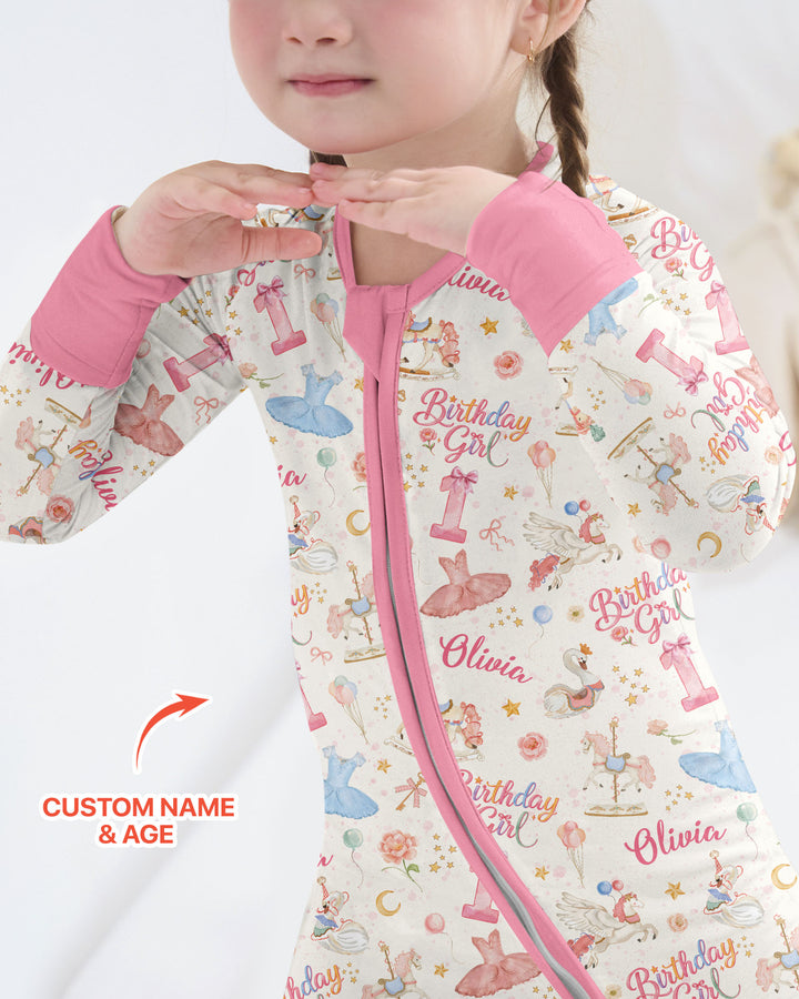 Ballerina Birthday Girl Custom Name & Age Bamboo Convertible Zippy