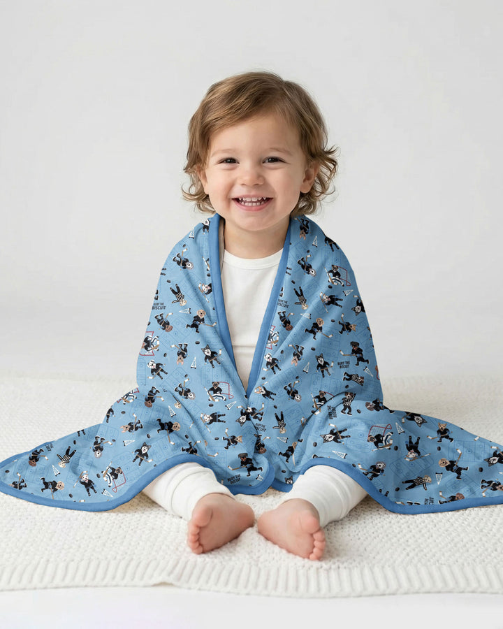 Hockey Dogs - Blue and Black Bamboo Blanket