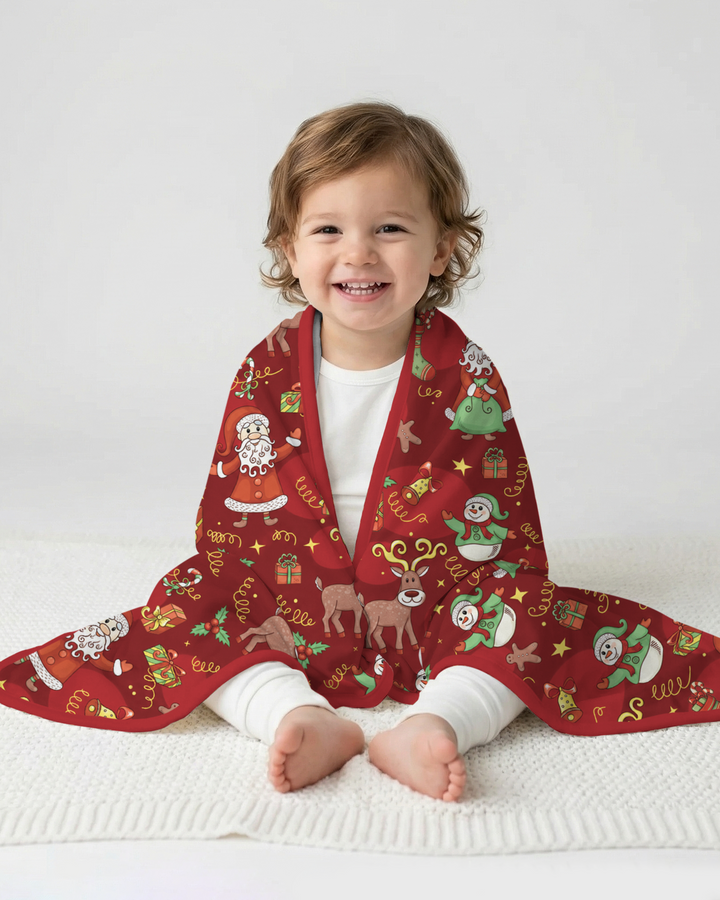 Santa Reindeer Snowflakes Bamboo Blanket