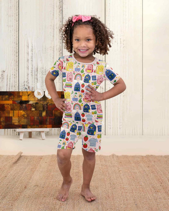 Sweet Rainbow School Adventure Bamboo Two Piece Short Sleeve Shorts Pajama Set