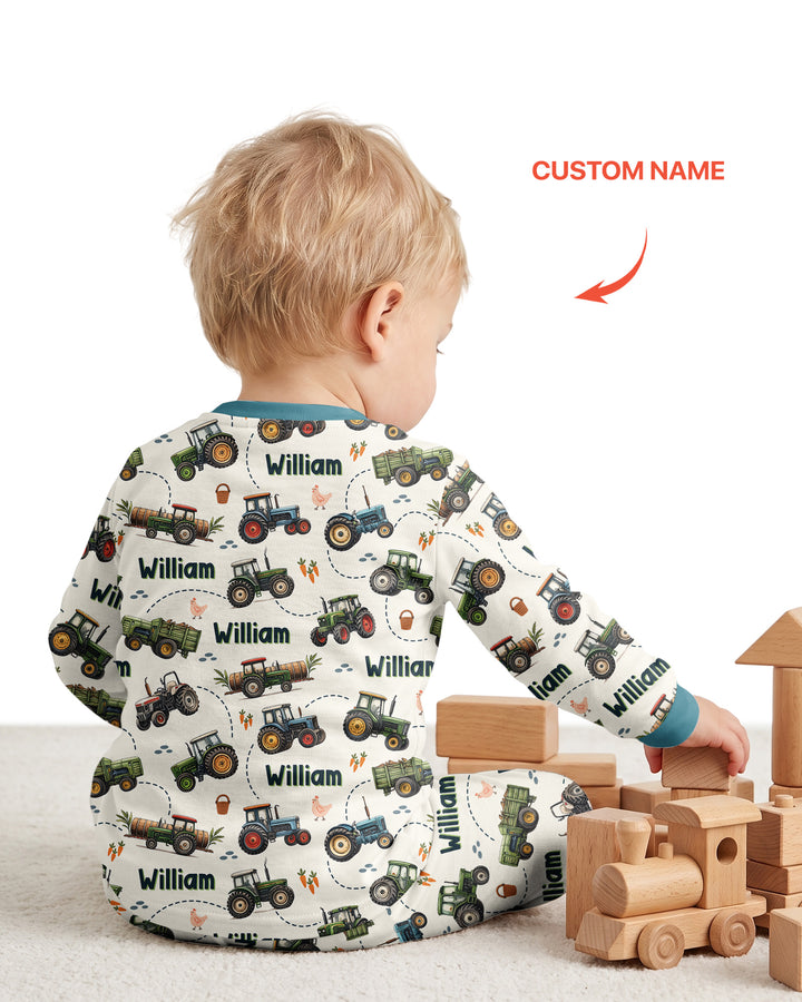You Can Never Have Too Many Tractors Custom Name Bamboo Two Piece Long Sleeve Pajama Set