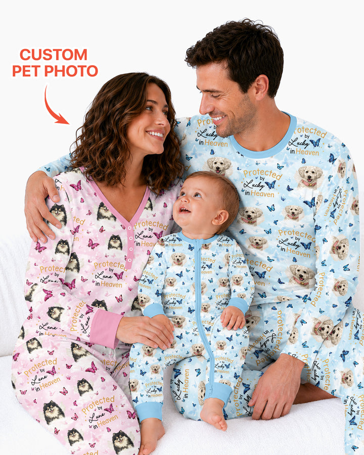 Custom Pet Photo Protected By Heaven Family Bamboo Women Pajama Set