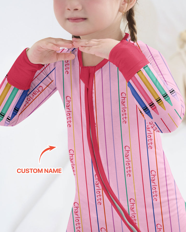 Custom Name Crayon Lines Bamboo Convertible Zippy