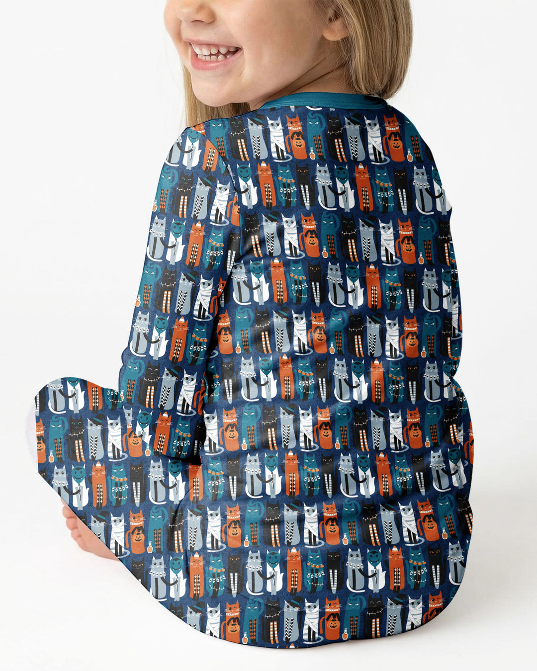 Retro Halloween Cat Bamboo Two Piece Long Sleeve Pajama Set
