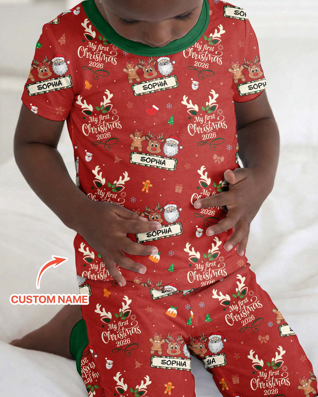 Custom Name Merry Christmas My Deer 2026 Bamboo Two Piece Short Sleeve Pajama Set