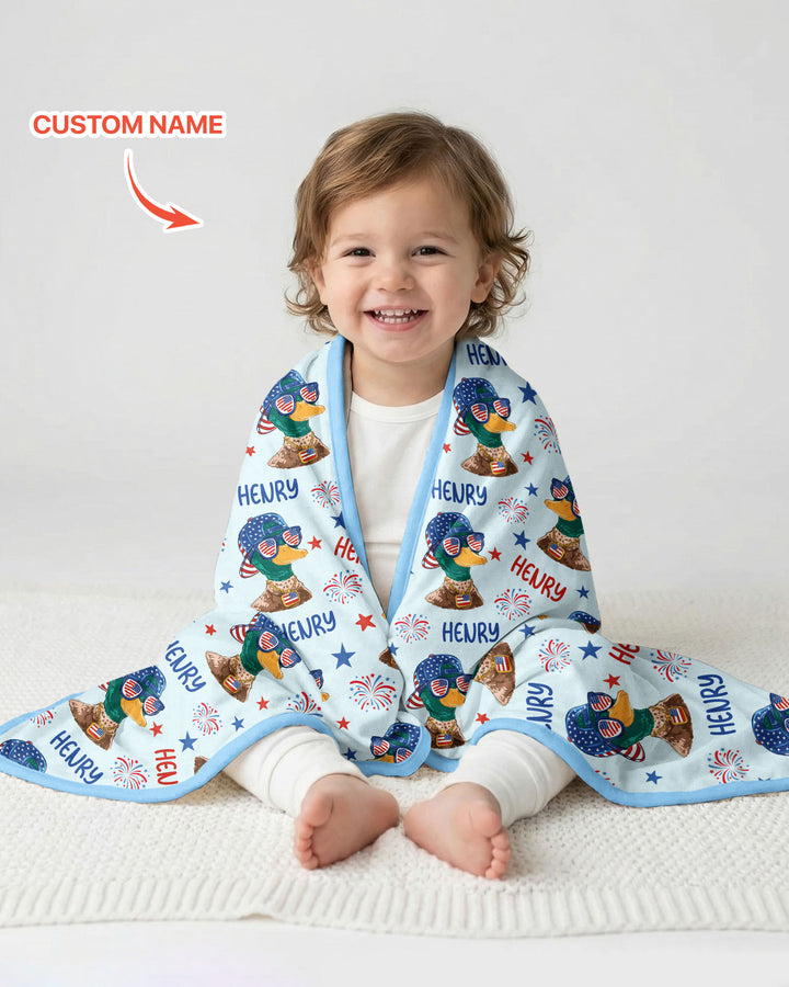 Custom Name Patriotic Mallard Duck Bamboo Blanket
