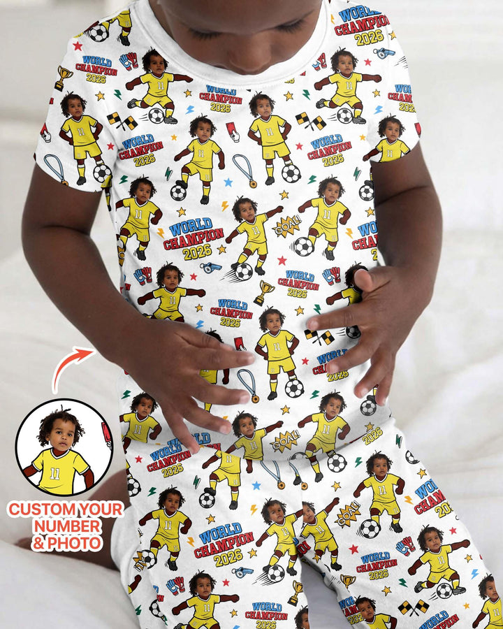 Custom Photo World Champion 2026  Family Matching Bamboo Two Piece Short Sleeve Pajama Set