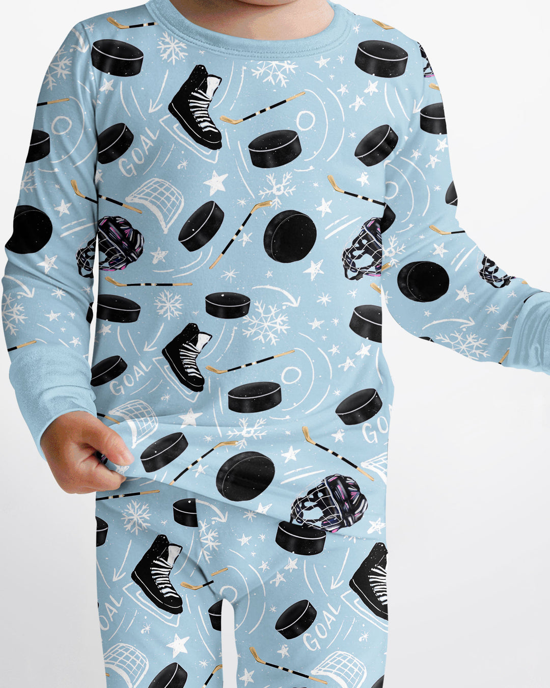 Little Hockey Fan Bamboo Two Piece Long Sleeve Pajama Set