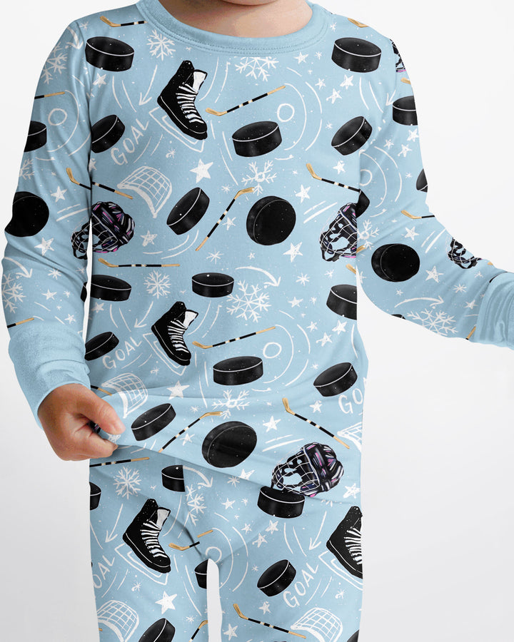 Little Hockey Fan Bamboo Two Piece Long Sleeve Pajama Set