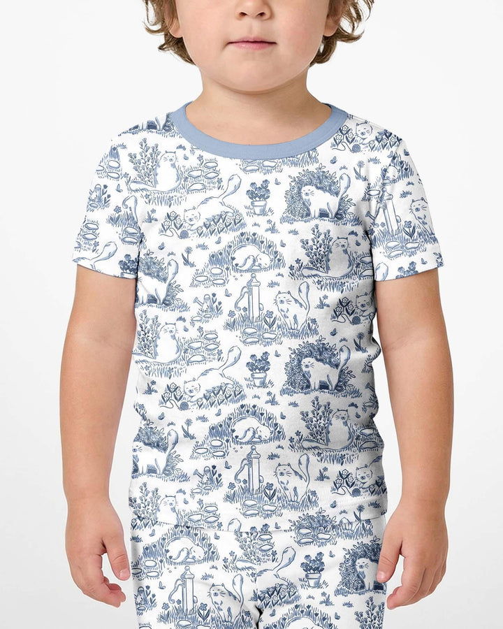 Toile Cats Bamboo Two Piece Short Sleeve Shorts Pajama Set