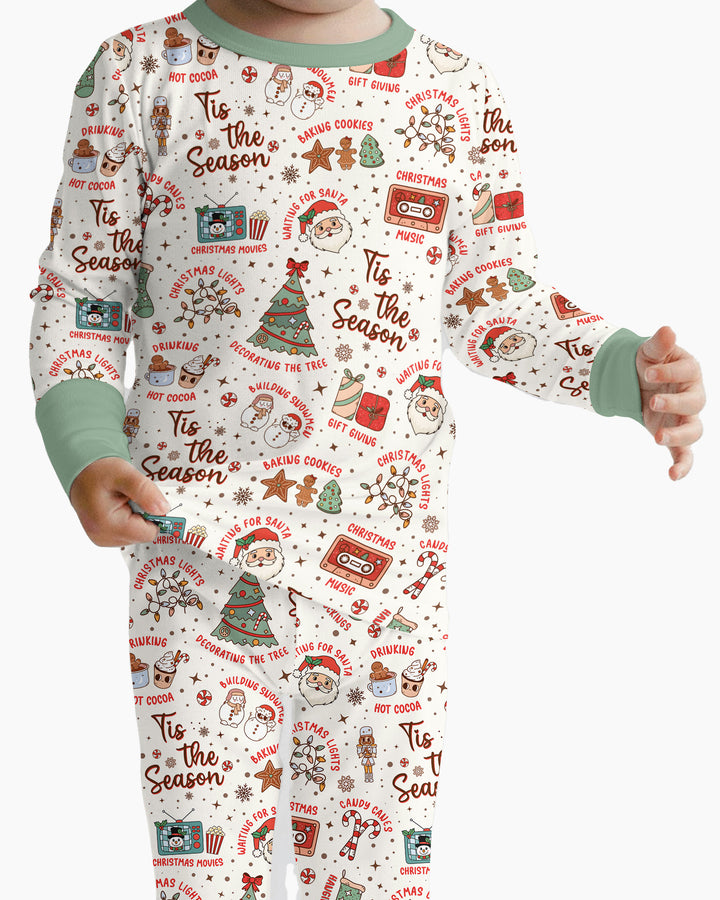 Tis The Season Retro Christmas Bamboo Two Piece Long Sleeve Pajama Set