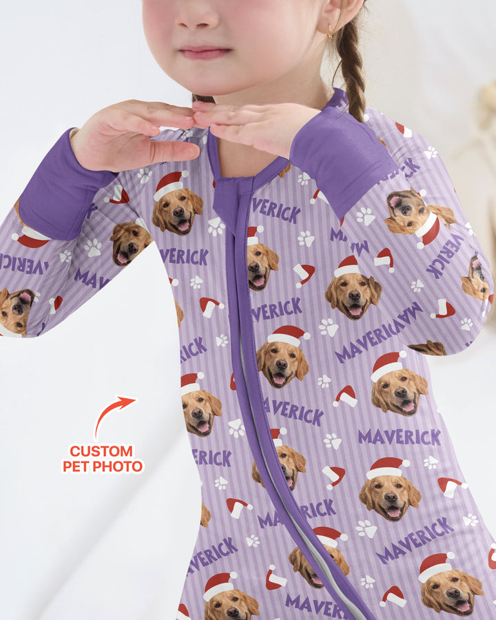 Custom Pet Photo Christmas Paws Stripe Bamboo Convertible Zippy