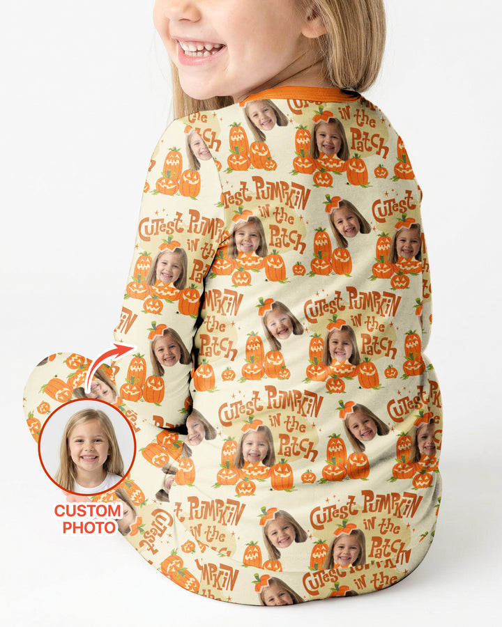 Custom Photo Cutest Pumpkin in the Patch Bamboo Two Piece Long Sleeve Pajama Set