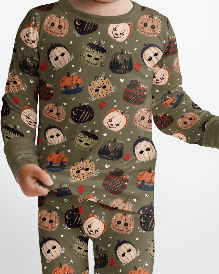 Spooky Slasher Pumpkins Bamboo Two Piece Long Sleeve Pajama Set