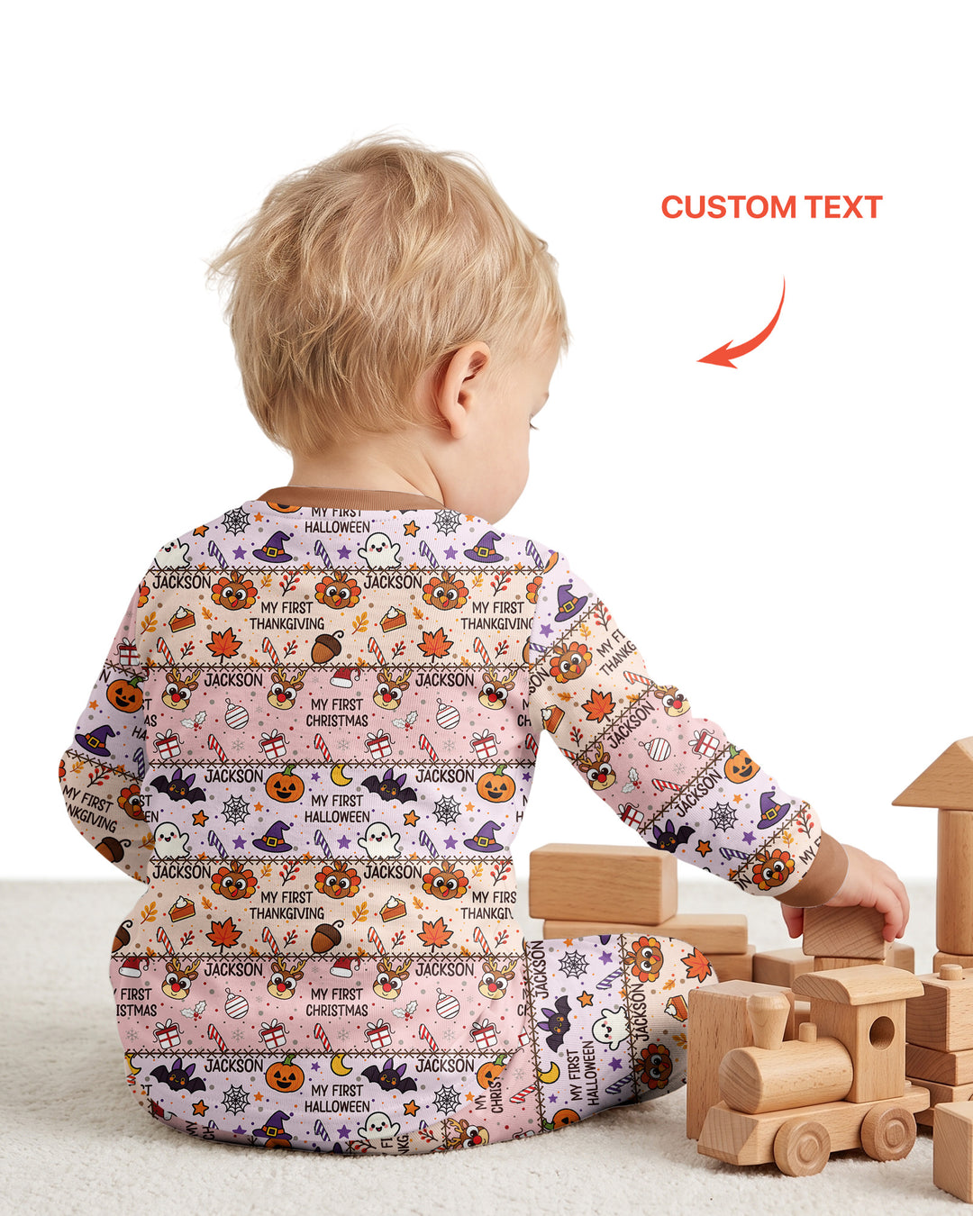Custom Name My First Hallothanksmas Bamboo Two Piece Long Sleeve Pajama Set