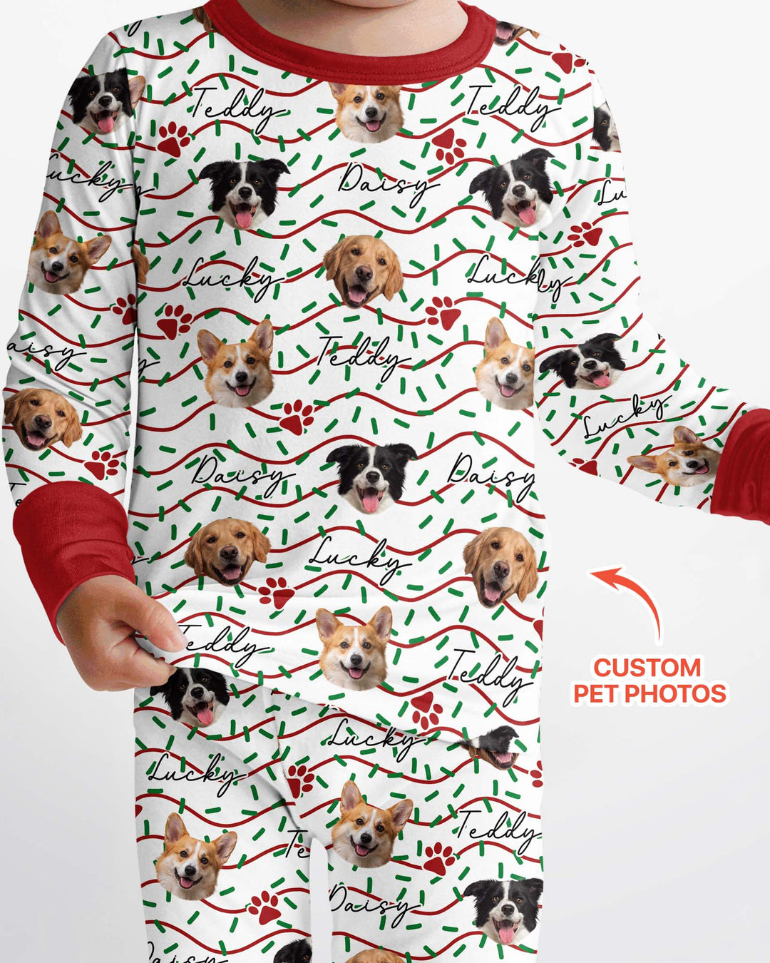 Custom Pet Photo Christmas Sprinkles Bamboo Two Piece Long Sleeve Pajama Set