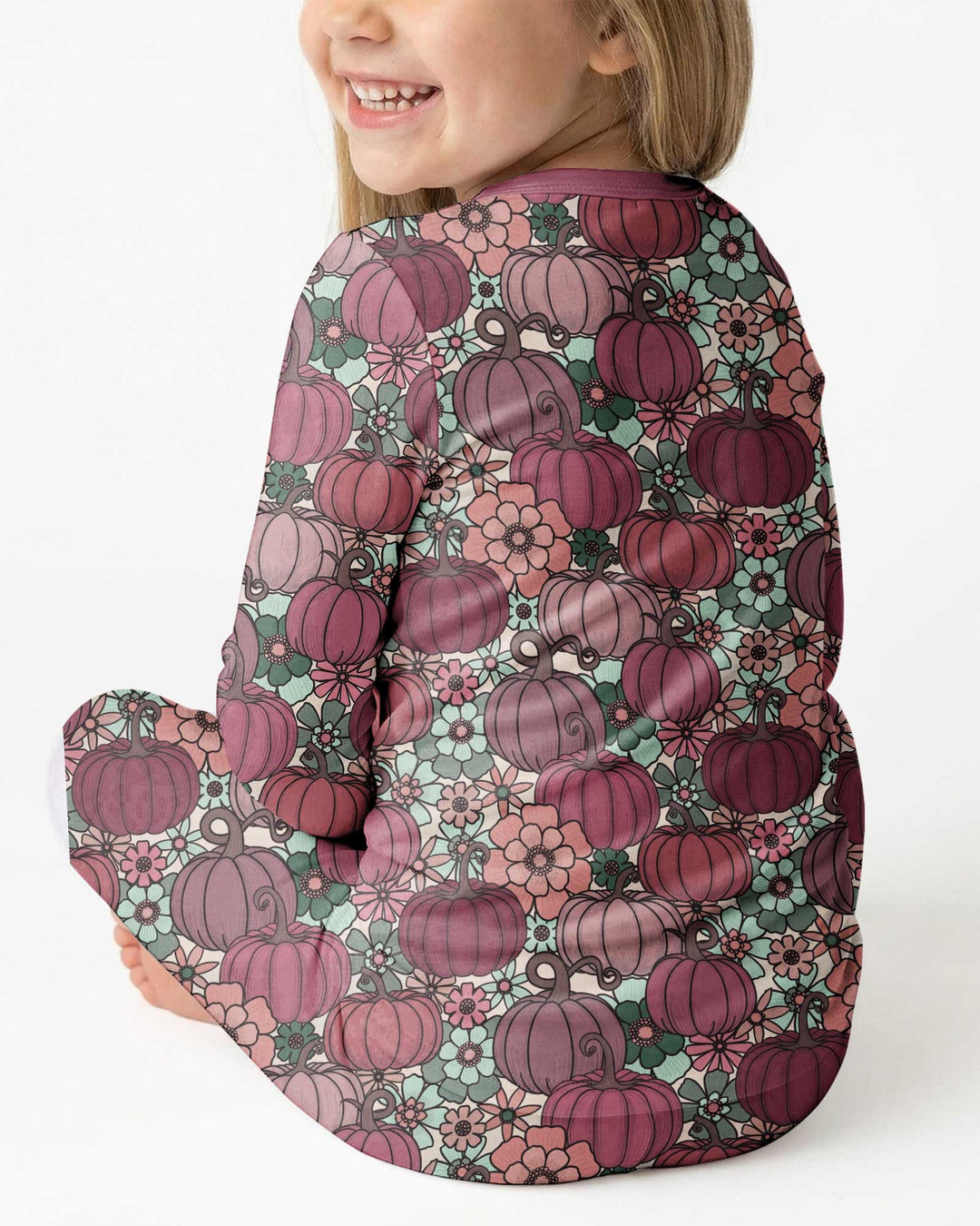 Retro Floral Pumpkin Patch Bamboo Two Piece Long Sleeve Pajama Set