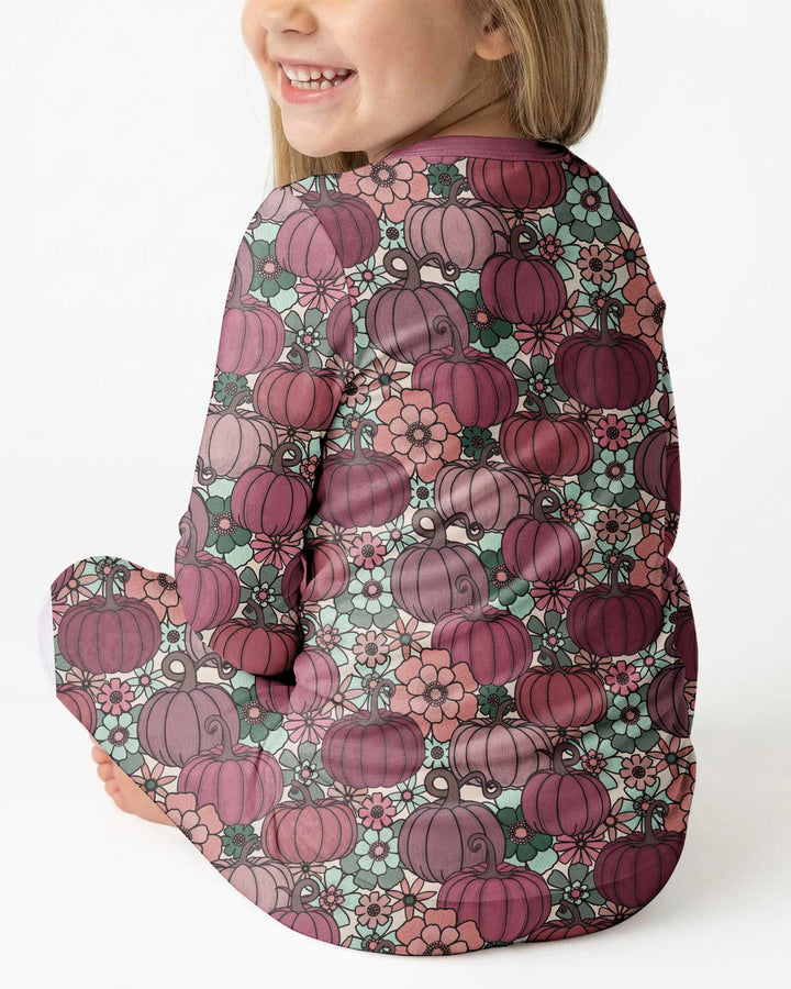 Retro Floral Pumpkin Patch Bamboo Two Piece Long Sleeve Pajama Set