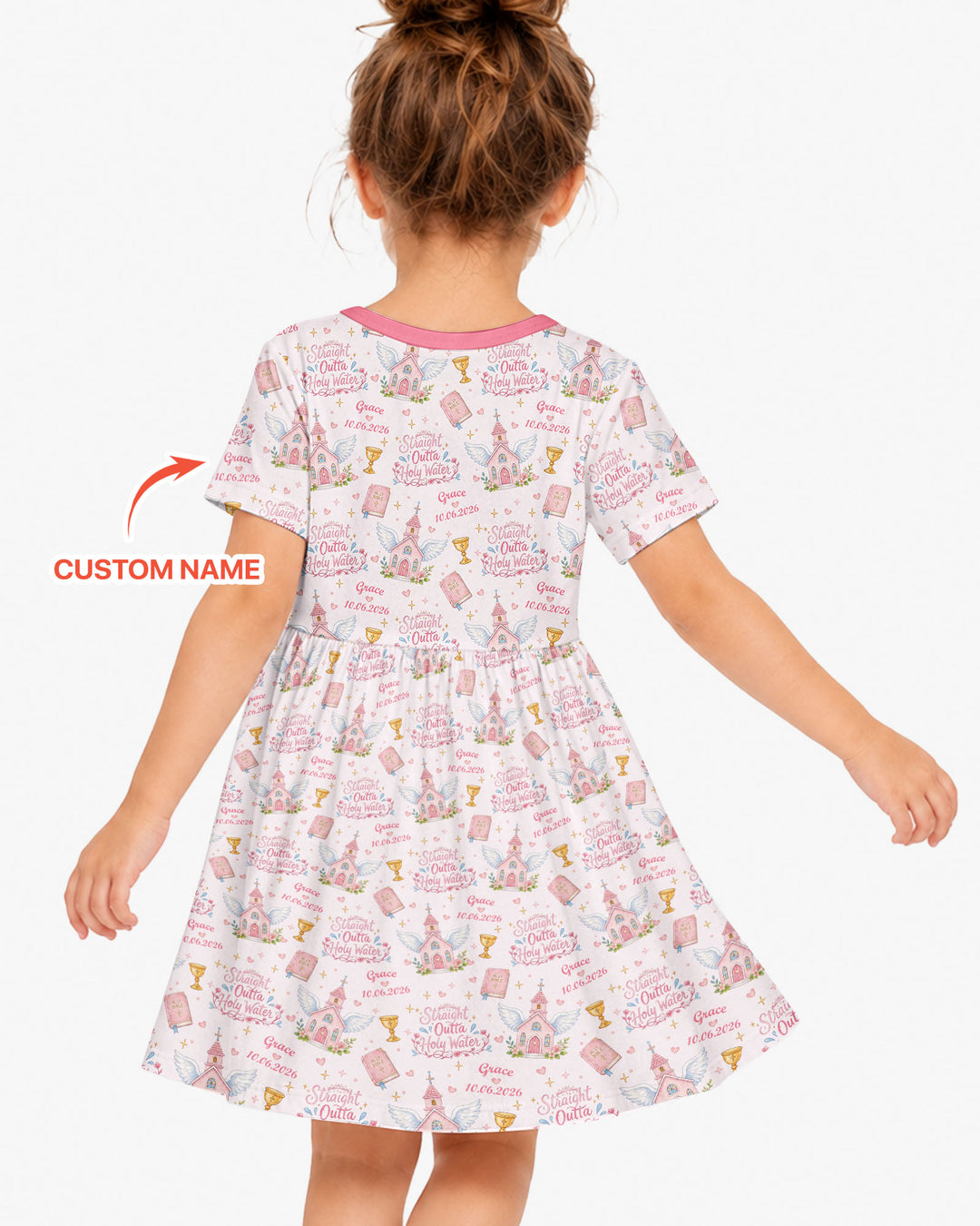 Custom Name Baptism Christening Straight Outta Holy Water Water Bamboo Twirl Dress