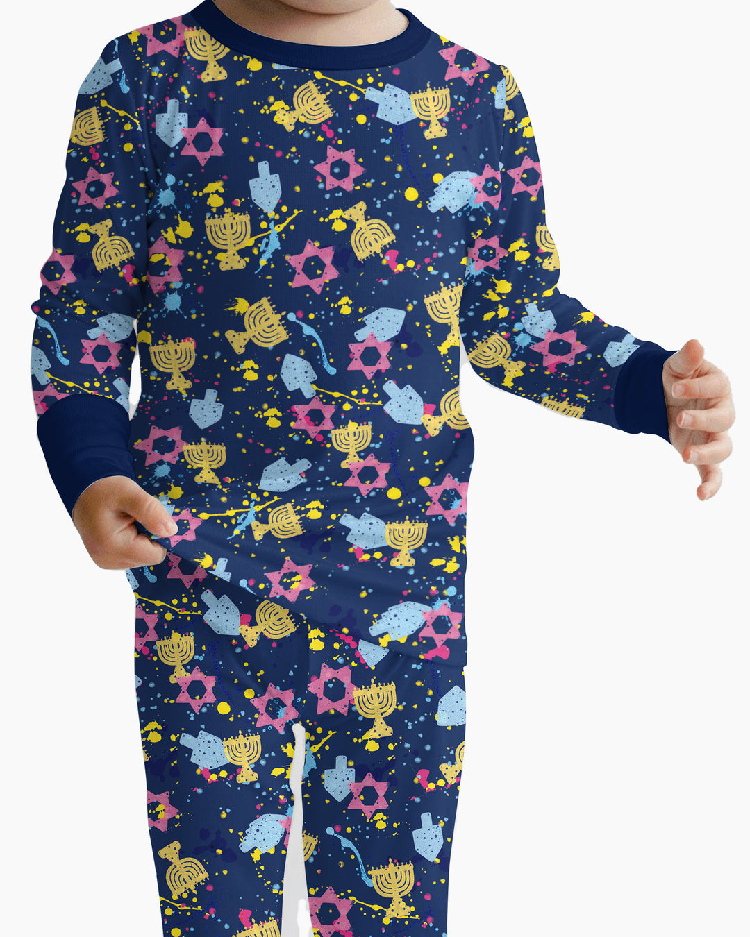 Hanukkah Family Splatter Paint  Bamboo Two Piece Long Sleeve Pajama Set