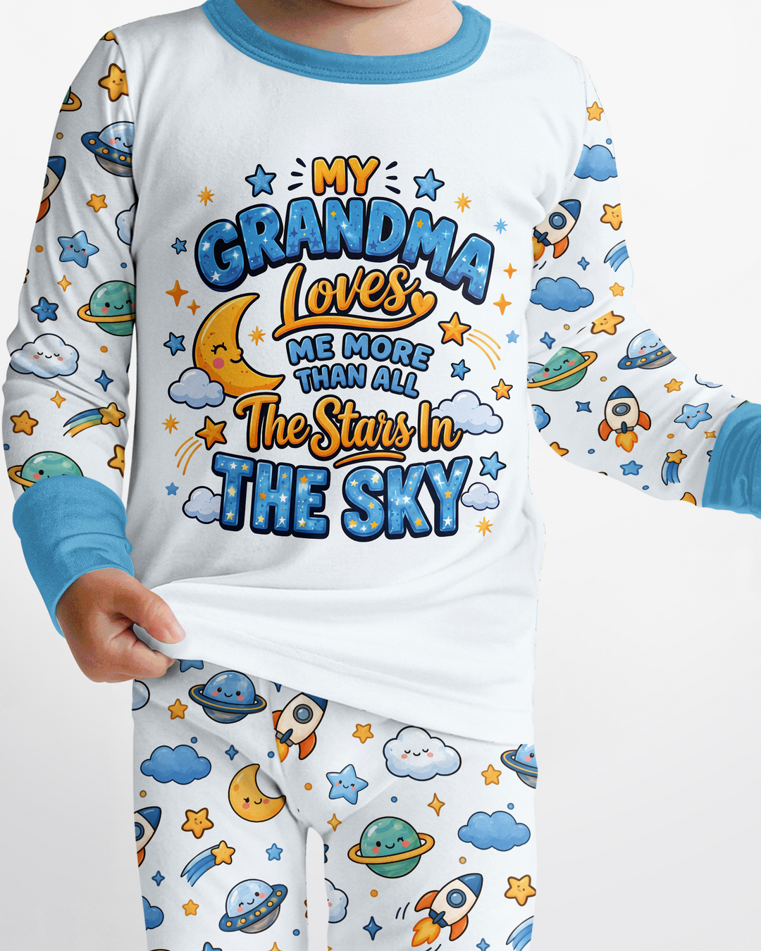 My Grandma Loves Me More Than All The Stars Bamboo Two Piece Long Sleeve Pajama Set
