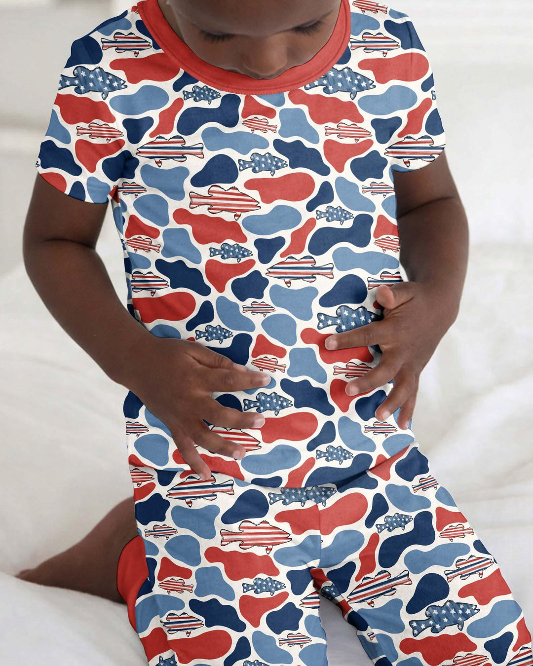 Reel America Daddy & Me Matching Bamboo Two Piece Short Sleeve Pajama Set