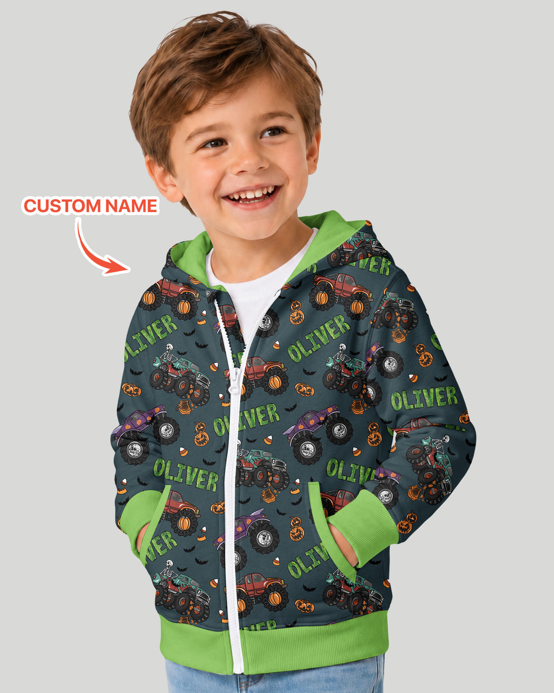 Custom Name Haunted Monster Trucks Bamboo Zip Hoodie