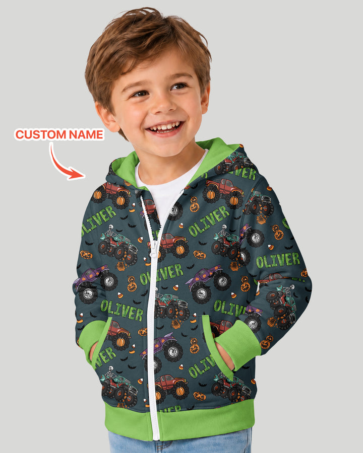 Custom Name Haunted Monster Trucks Bamboo Zip Hoodie