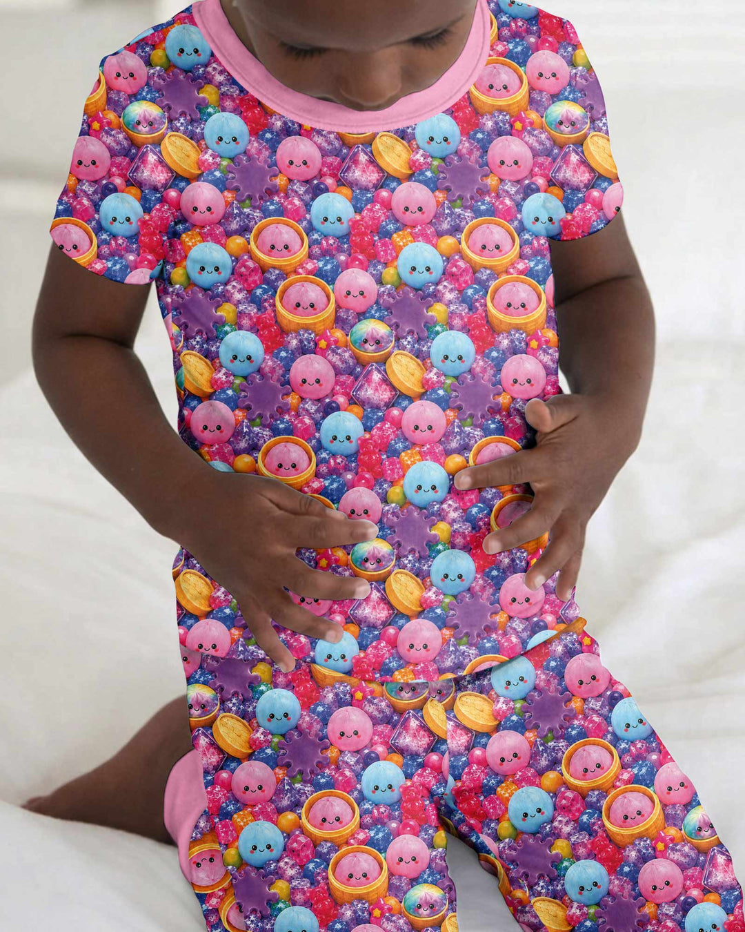 Rainbow Glitter Dumplings Bamboo Two Piece Short Sleeve Pajama Set