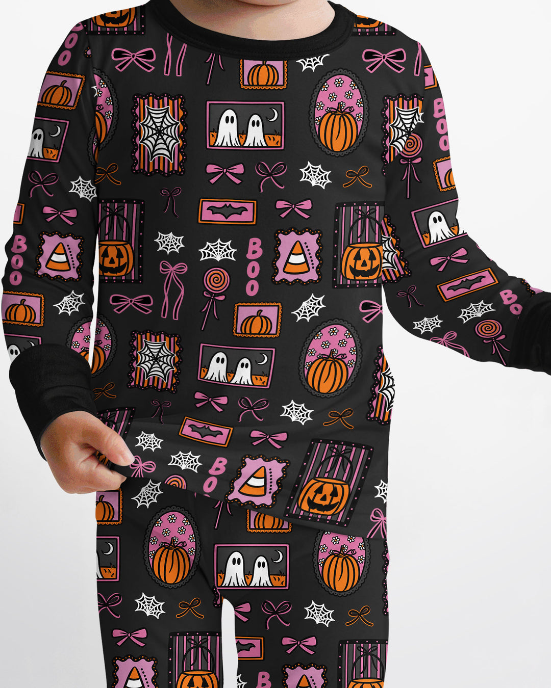 Spooky Preppy Pink Bamboo Two Piece Long Sleeve Pajama Set