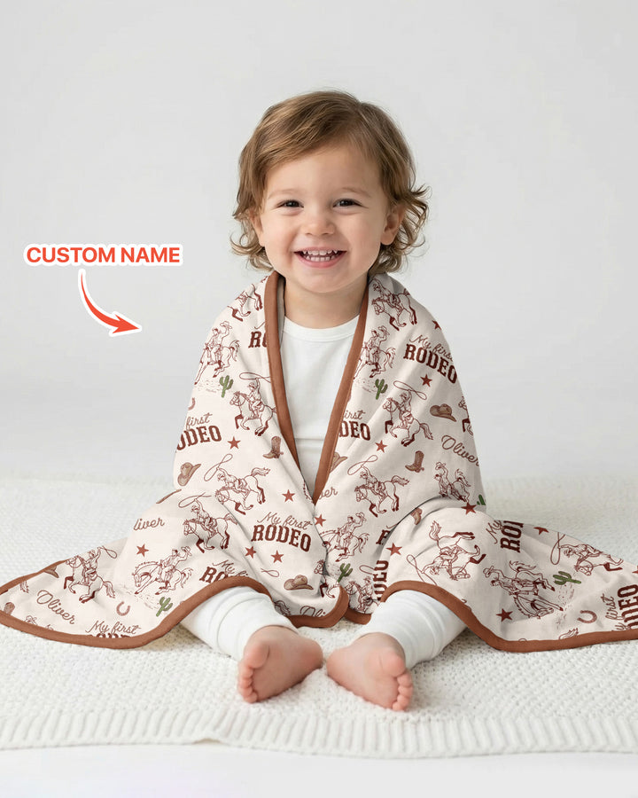 Custom Name First Rodeo Family Matching Bamboo Blanket
