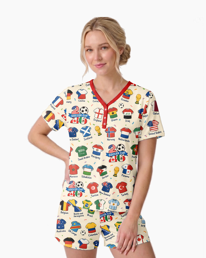 2026 Soccer World Jersey Flag Family Matching Bamboo Women Short Sleeve Short Pajama Set (Copy)